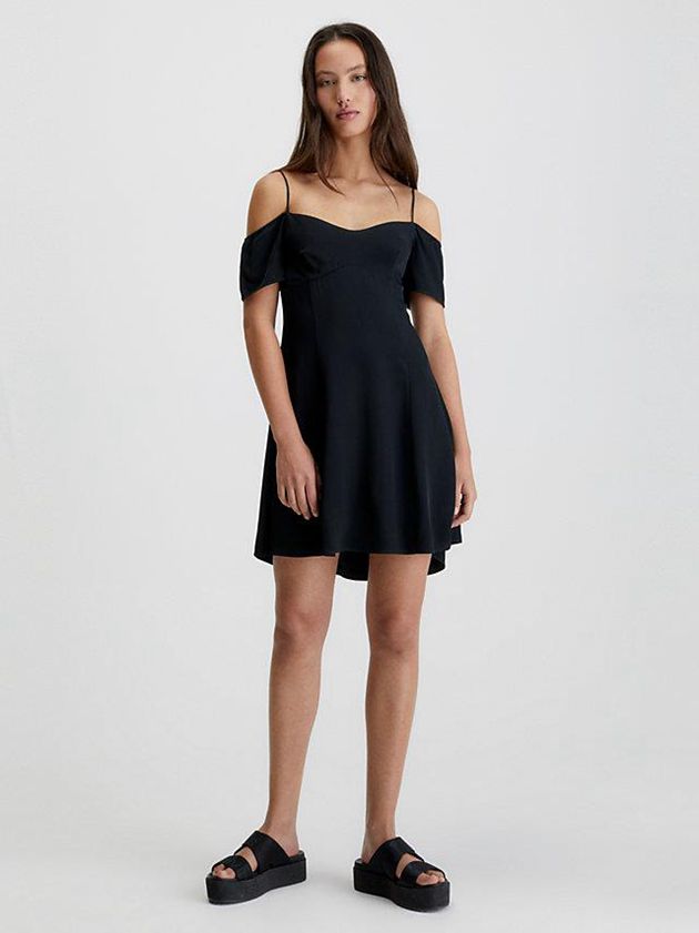 Calvin Klein USA Crepe Off-Shoulder Mini Womens Dress Black 8623591-LK